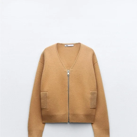 Zara Zippered Wool Bomber | Taupe Brown | Size S - Picture 1 of 5